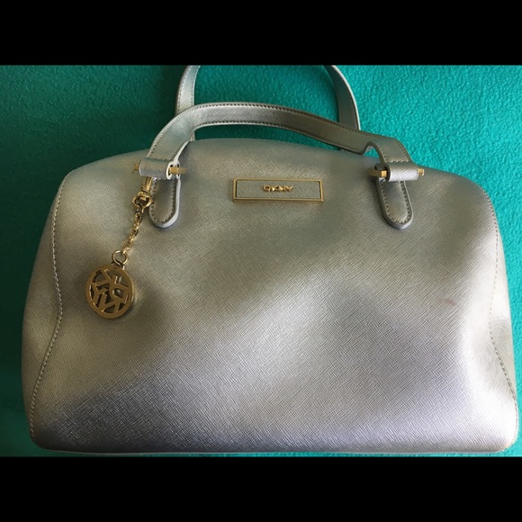 DKNY Woman's Gray Saffiano Leather Satchel Bag - Picture 2 of 5